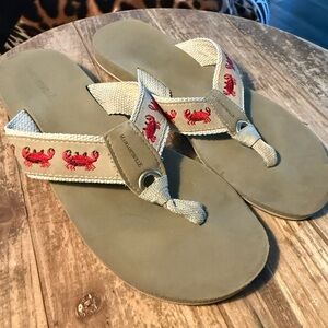 Beige Sandals with Red Crab Embroidery, size 9 margaritaville brand